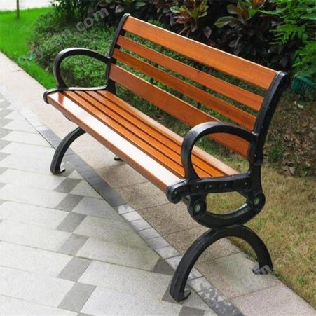 西安世腾厂家公园椅子 户外长椅休闲实木塑木公共座椅长条凳靠背排椅庭院椅铁艺