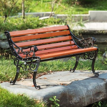 公园扶手椅子 户外铸铁铝脚防腐木靠背条椅景区广场定制公园椅