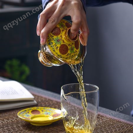 玻璃珐琅彩绘盖碗大号三才茶碗茶托泡茶杯 功夫茶具沏茶碗